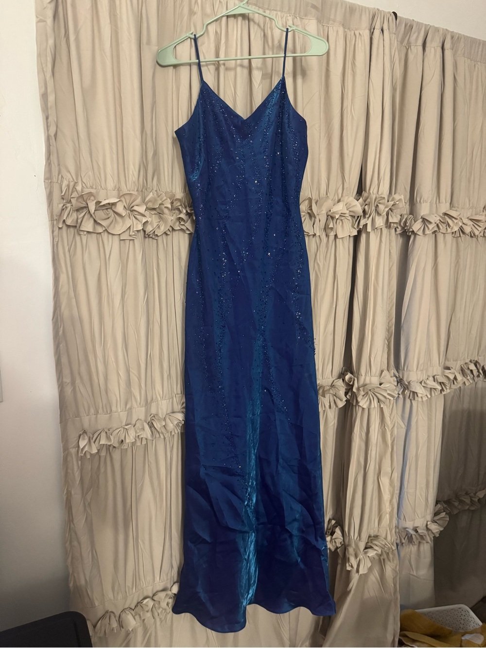 Elegant Blue Spaghetti-Strap Evening Dress